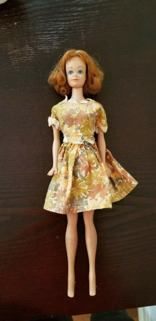 Vintage 1962 Midge Barbie Doll Mattel Red Flip Curl Hair Straight Legs Freckles