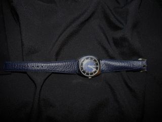 Vintage Timex Self Winding Automatic Wrist Watch Black Silver Blue
