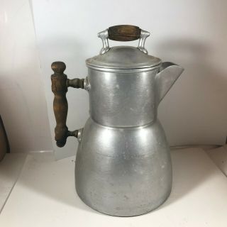 Vintage Aluminum Camping Water Pitcher Wooden Handle