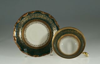 Bavaria Green And Gold Tea Cup And Saucer,  Germany U.  S.  Zone,  C.  1948 - 50