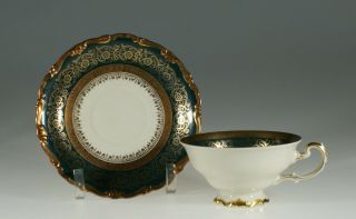 Bavaria Green and Gold Tea Cup and Saucer,  Germany U.  S.  Zone,  c.  1948 - 50 2