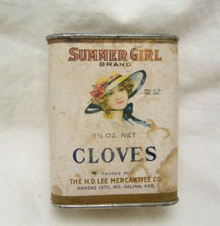 Antique H.  D.  Lee Mercantile Co.  Summer Girl Brand Cloves Tin