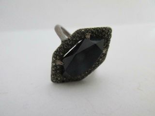 Antique Art Deco Sterling Marcasite Black Onyx Ring C1920 Size O Or 7.  5 Usa K306