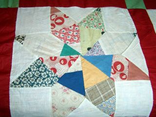 Antique Paper Pieced Star Quilt Top Hand Pieced,  1920 ' s - 1930 ' s Fabrics,  82 
