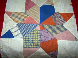 Antique Paper Pieced Star Quilt Top Hand Pieced,  1920 ' s - 1930 ' s Fabrics,  82 