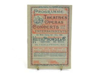 Antique Programme Theatres Operas Concerts Keith Prowse & Co 1890