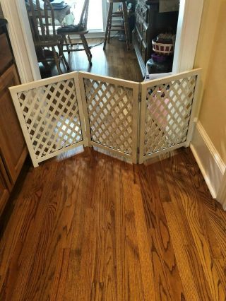Solid Wood Pet Dog Fence Gate 3 Panel Standing Indoor Rustic Antique White