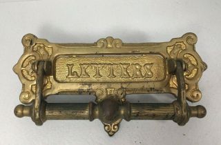 Antique Letter Mail Slot With Door Pull And Knocker