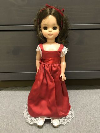 Vintage Effanbee 1965 Doll With Red Satin And White Lace Dress
