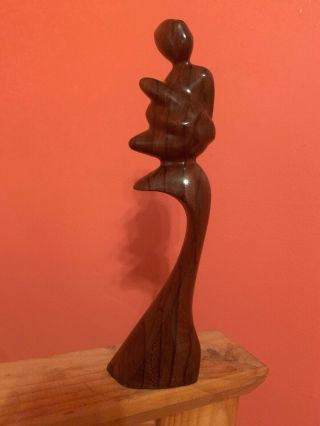 Mid Century Modern Hand Carved Wood Sculpture Statue Mother And Child