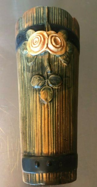 Antique Vintage Weller Art Pottery Woodrose Wall Pocket Vase Arts And Crafts