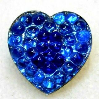 Antique Vtg Button Cobalt Blue Bumpy Glass Heart W Gold Back 9/16 E