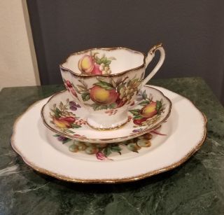 Queen Anne " Fruit Series " Strawberries Fine Bone China Footed Teacup And Saucer
