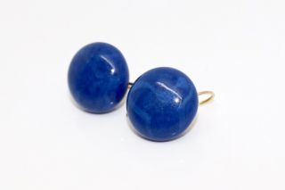 Lovely Antique Art Deco 9ct 375 Rose Gold Blue Hardstone Hook Earrings 13875
