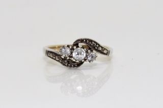 A Fine Antique Art Deco 9ct Gold & Silver White Stone Three Stone Ring 13918