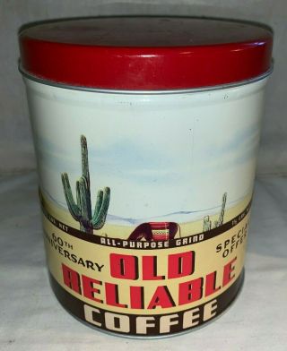 ANTIQUE OLD RELIABLE COFFEE TIN LITHO CAN DESERT BURRO RETRO KITCHEN CANISTER 2