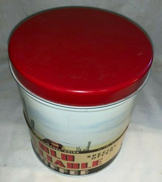 ANTIQUE OLD RELIABLE COFFEE TIN LITHO CAN DESERT BURRO RETRO KITCHEN CANISTER 7