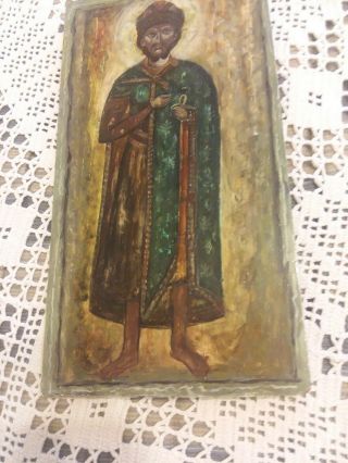 VINTAGE Painting On Wood Board Russian Polish European Religious Theme 15 