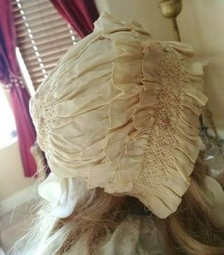 Large Antique French Silk Lace Bonnet For French Jumeau Bru Or German Doll