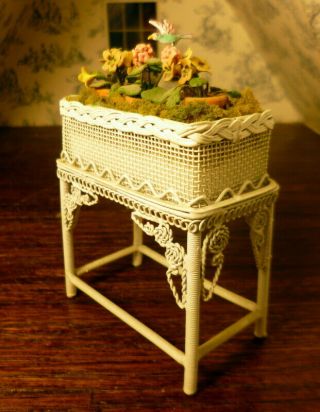 Vintage Decorative Metal Planter W/ Flower Pots 1:12 Dollhouse Miniature