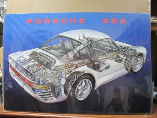 Vintage Porsche 959 Model Poster 1987 Car Garage Exploded View Inv G3743
