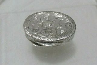 Vintage Solid 800/900 Silver Engraved Continental Deep Pill Patch Or Snuff Box.