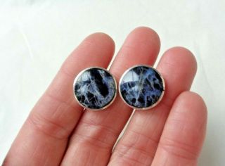 Vintage Taxco Mexico Sterling Silver 925 Blue Lapis Round Cufflinks