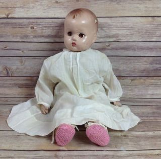 Vtg Antique Large Composite Composition Baby Doll Cloth Body Sleep Eyes