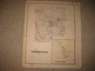 Antique 1876 Wrightstown Township Penns Park Bucks County Pennsylvania Map Nr