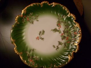 Antique T & V Limoges Porcelain Xmas Holly & Berries Plate