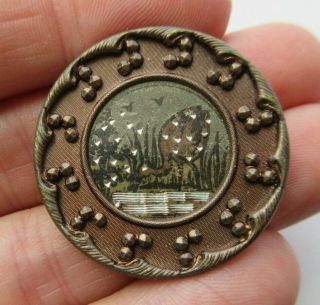 Spectacular Large Antique Victorian Japanned Metal Picture Button Crane (nn)