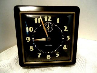 Art Deco Westclox Alarm Clock Style 1 Spur Wind Up Black & White Square