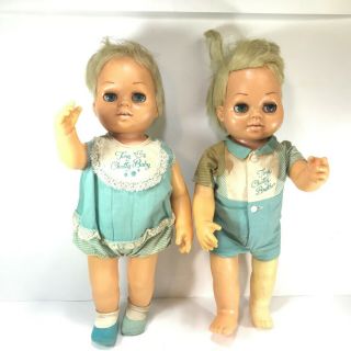 Vintage Creepy Haunting Twin Tiny Chatty Baby & Brother Dolls
