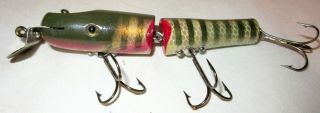 Vintage Lucky Strike Wood Jointed Fishing Lure Glass Eyes ??? 4 3/4 " Long