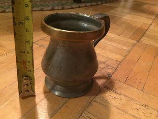 18th To Early 19th Century Pewter Measure W Unique Brass Rim & Id Name