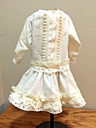 Antique Style White Cotton & Lace Dress For 17 - 19 " Modern Or Composition Doll
