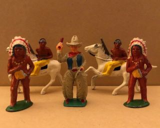 Barclay Manoil Toy Cowboy 18 & Indians Horses Antique Lead