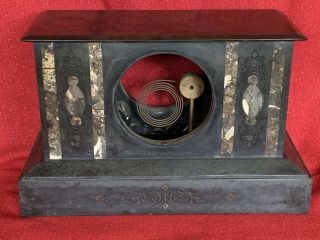 Antique Ansonia Polished Slate & Marble Victorian Mantel Clock Project Parts