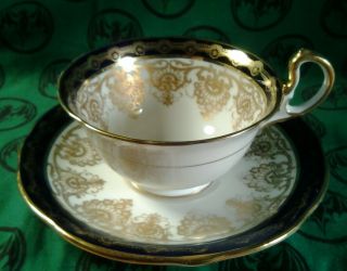 Antique Aynsley Cobalt Blue And Gold Tea Cup & Saucer; England