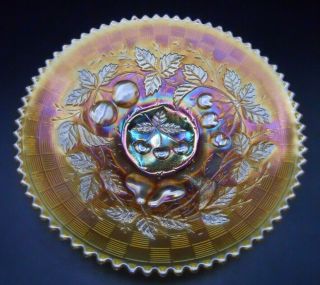 Northwood Three Fruits Antique Carnival Art Glass Plate Marigold Gorgeous One