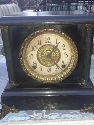 Antique E.  Ingraham Black 8 Day Gong Striking Mantle Clock