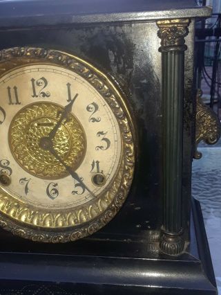Antique E.  Ingraham Black 8 day gong striking mantle clock 5