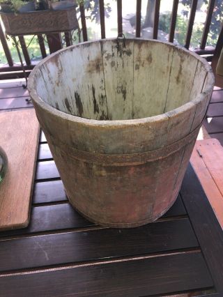 Primitive Vtg Staved Wooden Sap Syrup Bucket Old White Paint Vermont Estate Find
