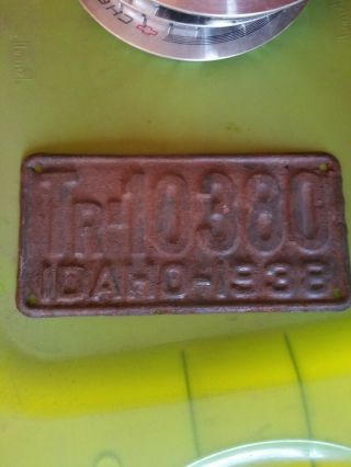 1938 Idaho License Plate Collectible Antique
