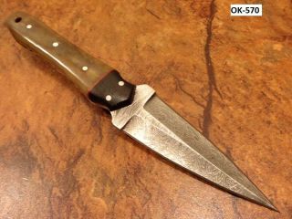 Custom Made Damascus Steel Defective Full Tang Boot Knife Dagger Ok - 570