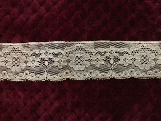 Antique French Calais Lace Edging - Floral Design 2 Yard By 1 3/4 "