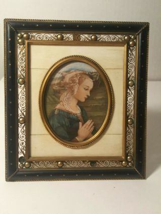 Signed Antique French Miniature Portrait Painting Of Woman Great Frame