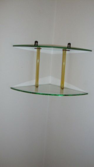 Vintage Art Deco I Glass And Metal 2 Tier Shelf Mid Century Hollywood