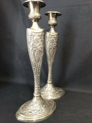 Antique Pair Candlestick Holders Art Deco Candle Holder Silver Plate Repousse