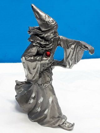 Vintage Pewter Rawcliffe Wizard W/ Red Jewel Figurine Mythical Collectible
